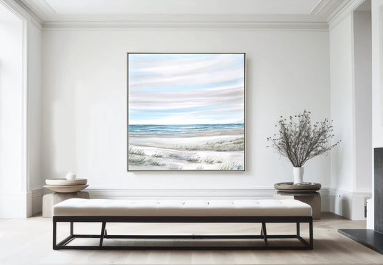 Coastal Seascape Paintings, Original Ocean Oil Paintings, Neutral Light Blue Modern Contemporary Gallery Fine Art Home Decor Wall Art and Giclée Canvas Prints Beach Artwork