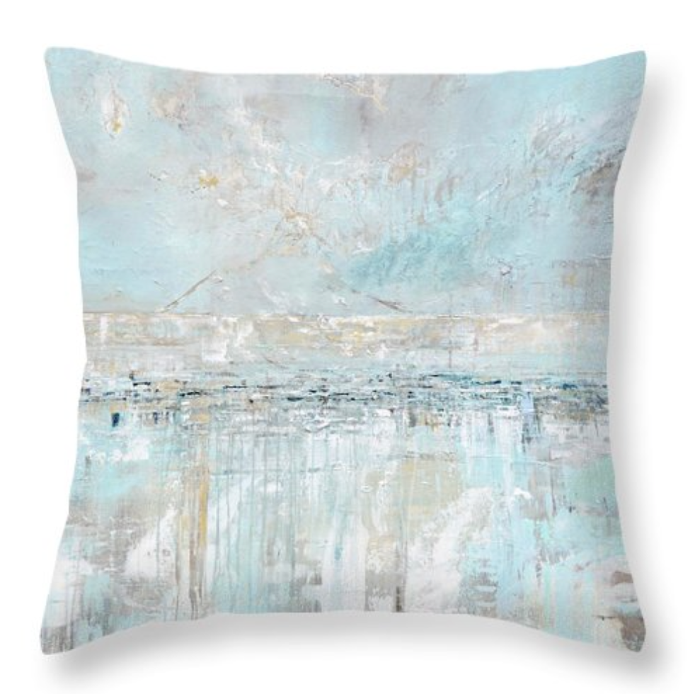 Light Blue Throw pillow with original Artwork painting "Sea Breeze" by Artist, Christine Bell