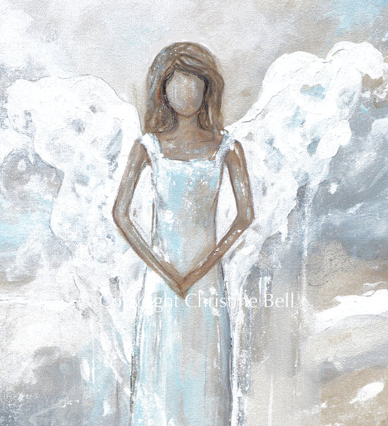 "Angel of Peace" SPECIAL RELEASE GICLÉE PRINT Angel Painting, Guardian Angel, Light Blue