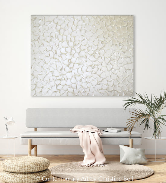 Original Painting Textured Abstract Pearl White Wall Art Coastal Decor Textured Sculpted Fine Art