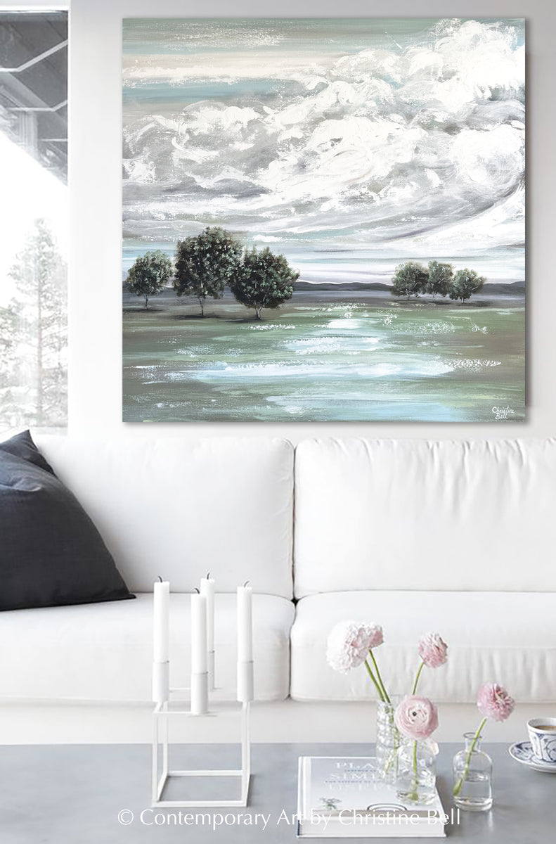 ORIGINAL Landscape Oil Painting Green Trees Abstract Wall Art Decor ...
