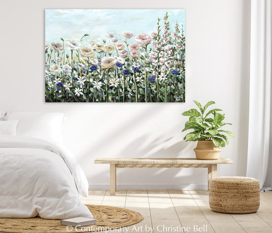 "Secret Garden" ORIGINAL FLORAL PAINTING,  Flowers Landscape Wildflowers 36x24"