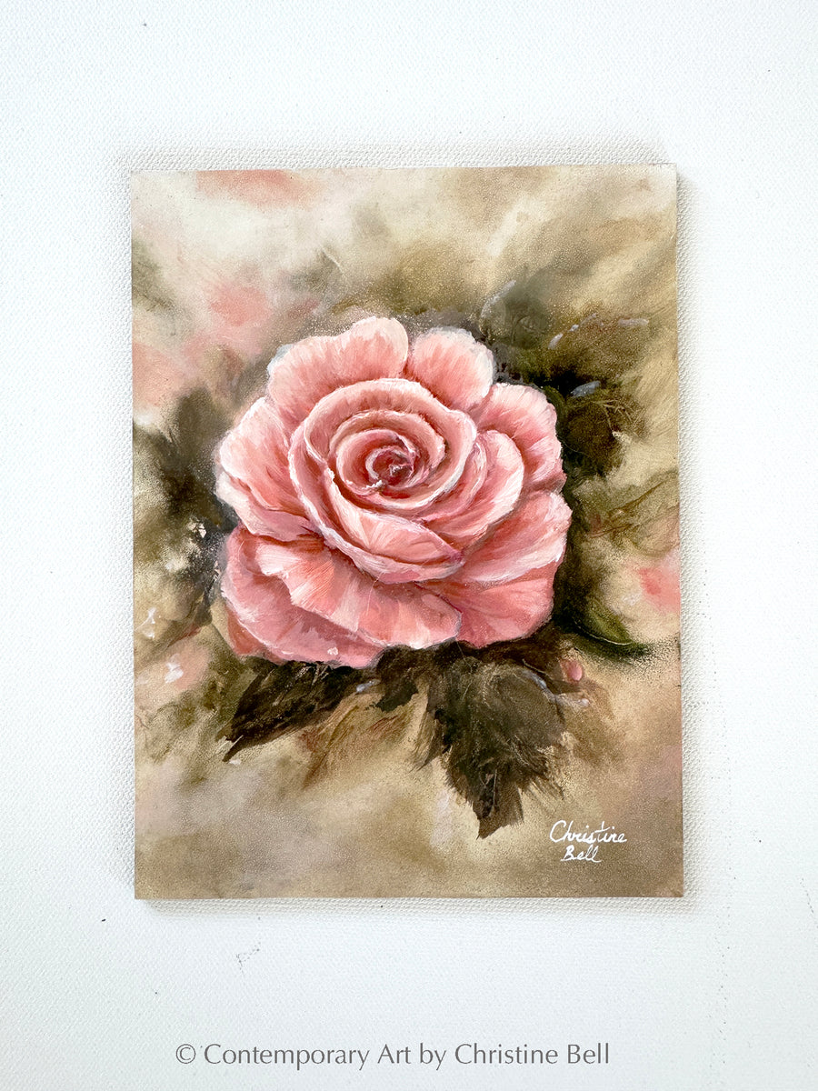 ORIGINAL Pink Roses Oil Painting Flower Bouquet White Wall Art Decor ...