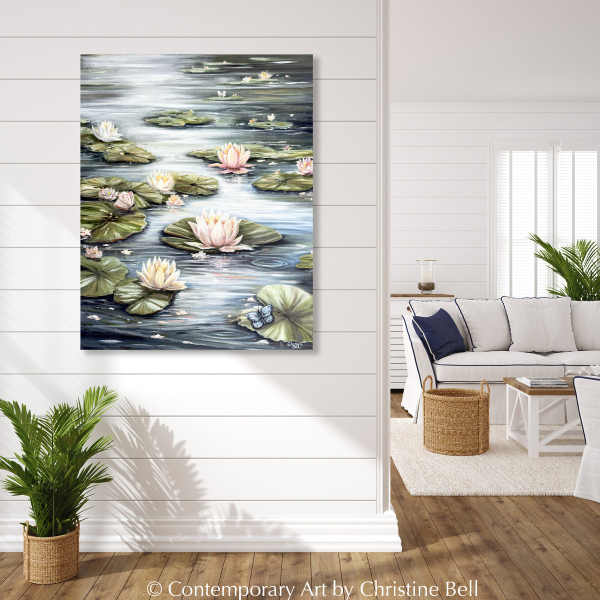 Giclée Print White Lotus Flowers Painting Water Lilies Canvas Wall Art ...