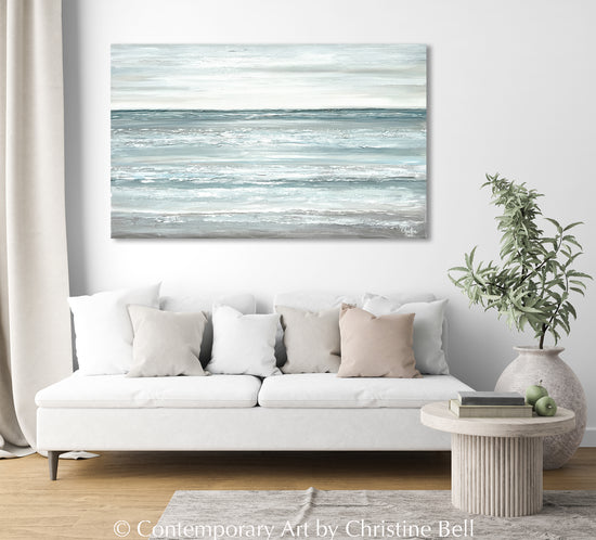 "Seaside Solace" Giclée Print, Coastal Abstract Seascape Painting, Ocean, Light Blue, Grey, White,
