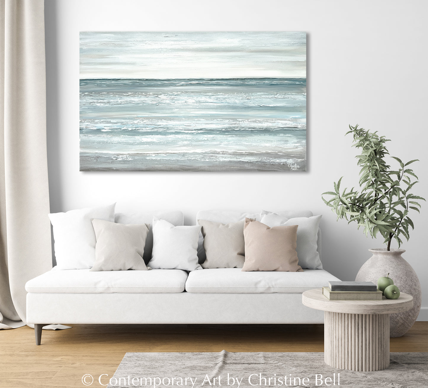 "Seaside Solitude" NEW, ORIGINAL, TEXTURED Coastal Abstract Ocean Seascape Painting 48x30"