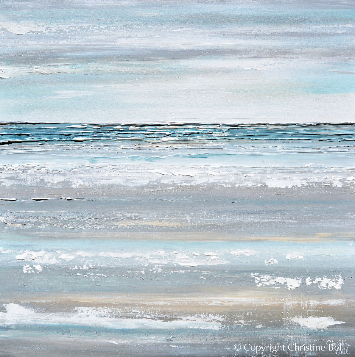 ORIGINAL Abstract Painting Textured Coastal Blue White Beach Art Decor ...