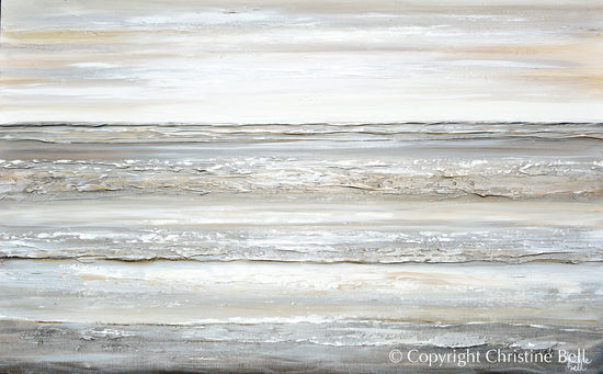 "Salty Air"" ORIGINAL, TEXTURED Neutral Coastal Abstract Seascape Painting 48x30"
