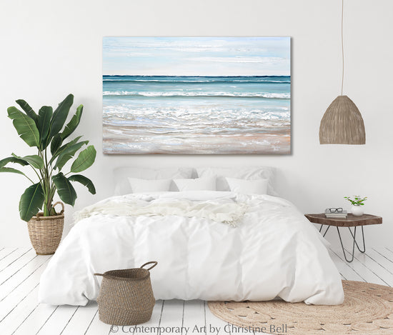 Original Art Abstract Painting Coastal Seascape Textured Blue White Ocean Beach Wall Decor