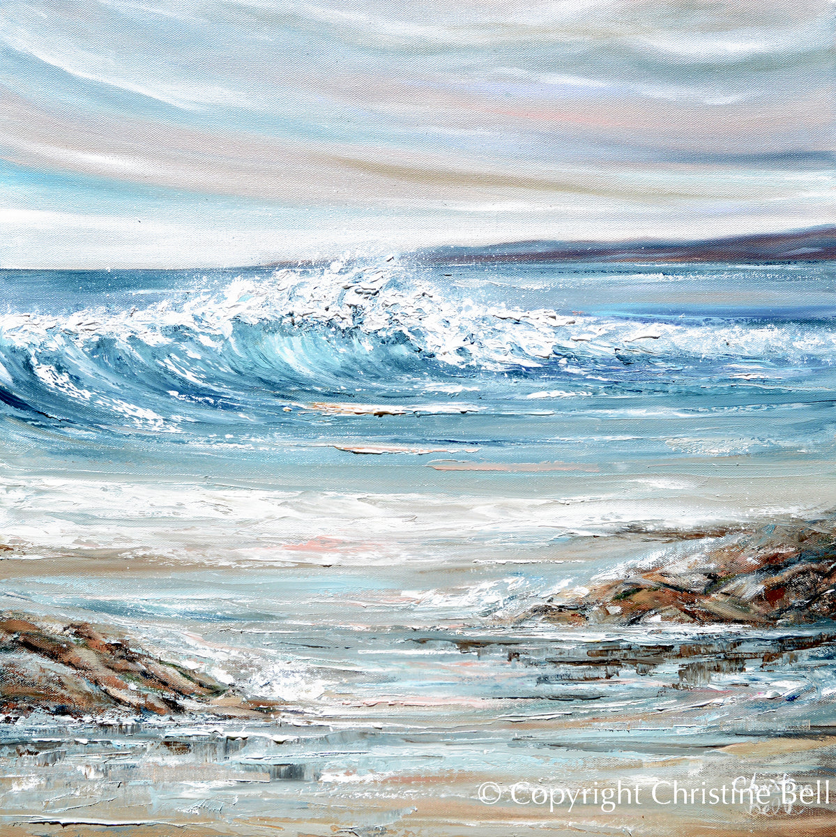 ORIGINAL Coastal Painting Seascape Ocean Waves Blue White Beach Decor ...