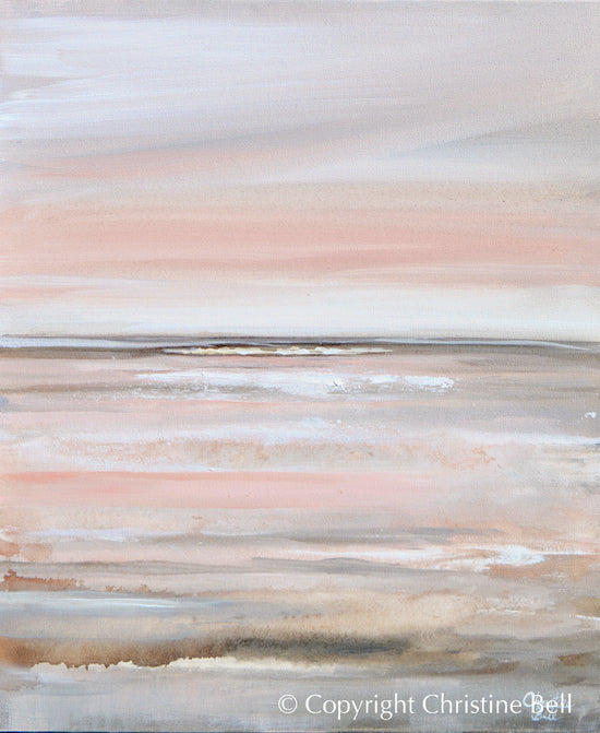 "Warm Dawn" GICLÉE PRINT, Coastal Abstract Painting, Grey, Beige, White, Pink