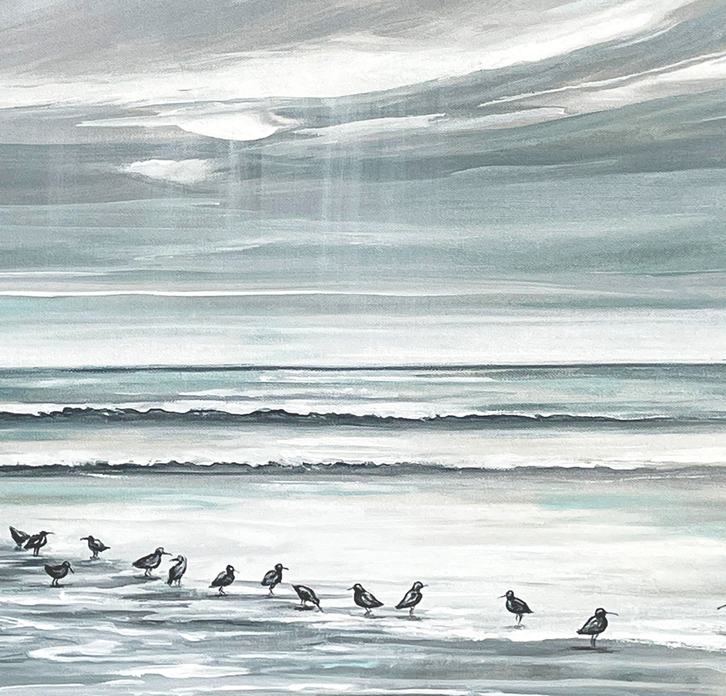 "Sandpiper Social" ORIGINAL Coastal Seascape Sea Birds Painting, 24x30"