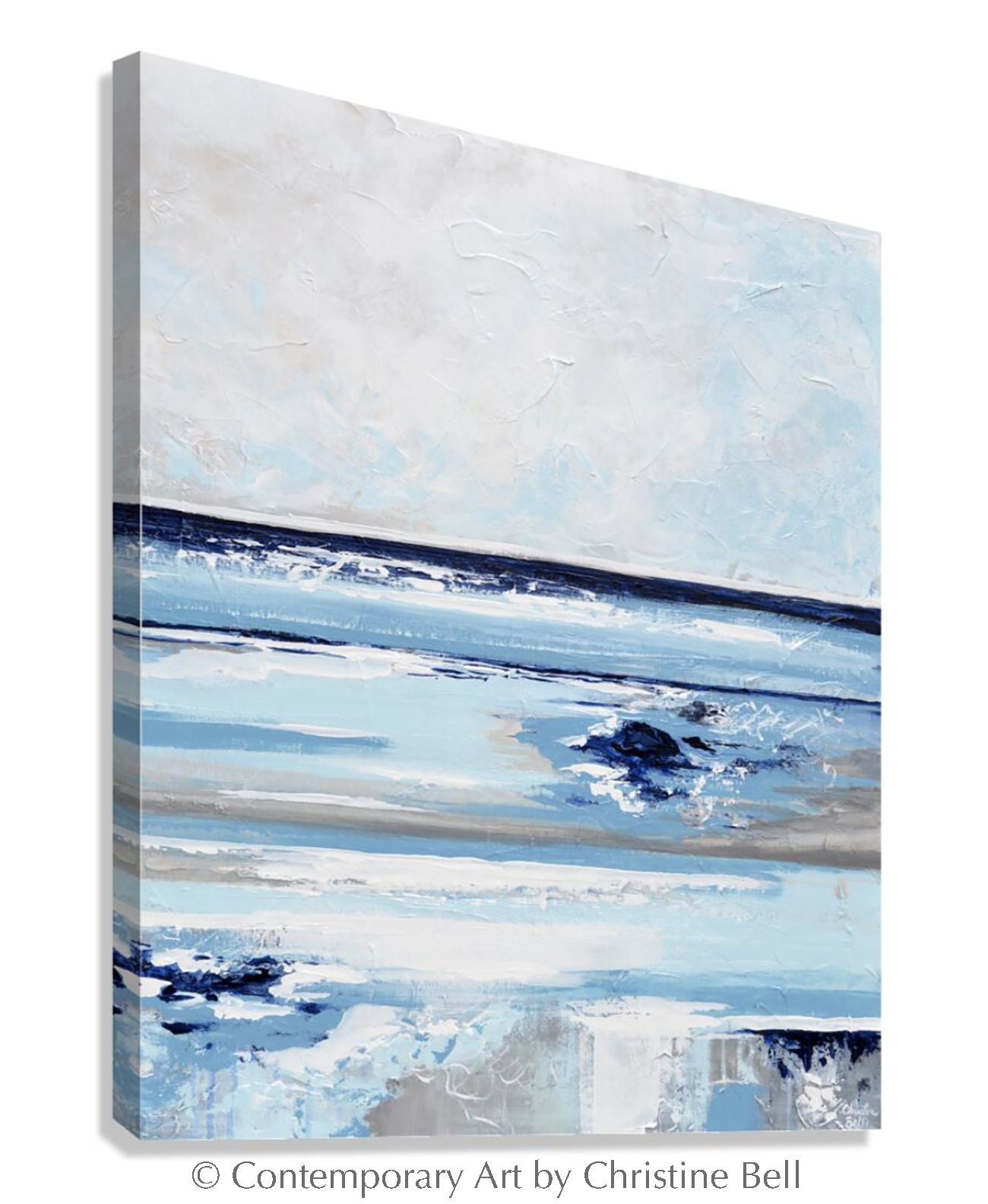 "Exhale II" GICLEE PRINT Abstract Painting Navy Light Blue White Beige Grey Coastal Seascape Canvas Wall Art