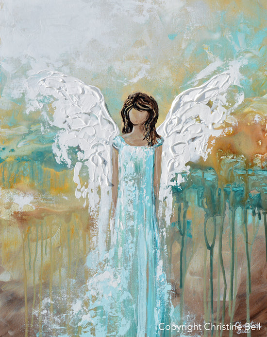 "Angel of Hope" ORIGINAL Abstract Angel Painting Guardian Angel Aqua Blue Turquoise White 24x30"