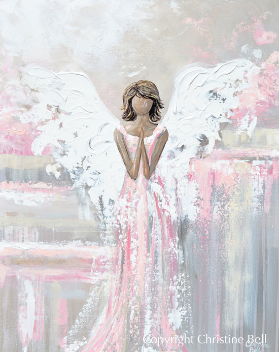 "She's with You" ORIGINAL Abstract Angel Painting Guardian Angel Pink White Beige 24x30"