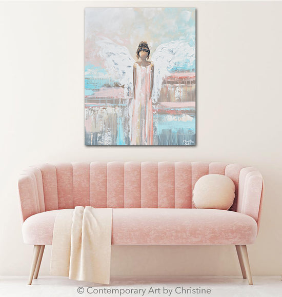 "My Precious Angel" ORIGINAL Abstract Angel Painting Guardian Angel Pink White Blue 24x30"