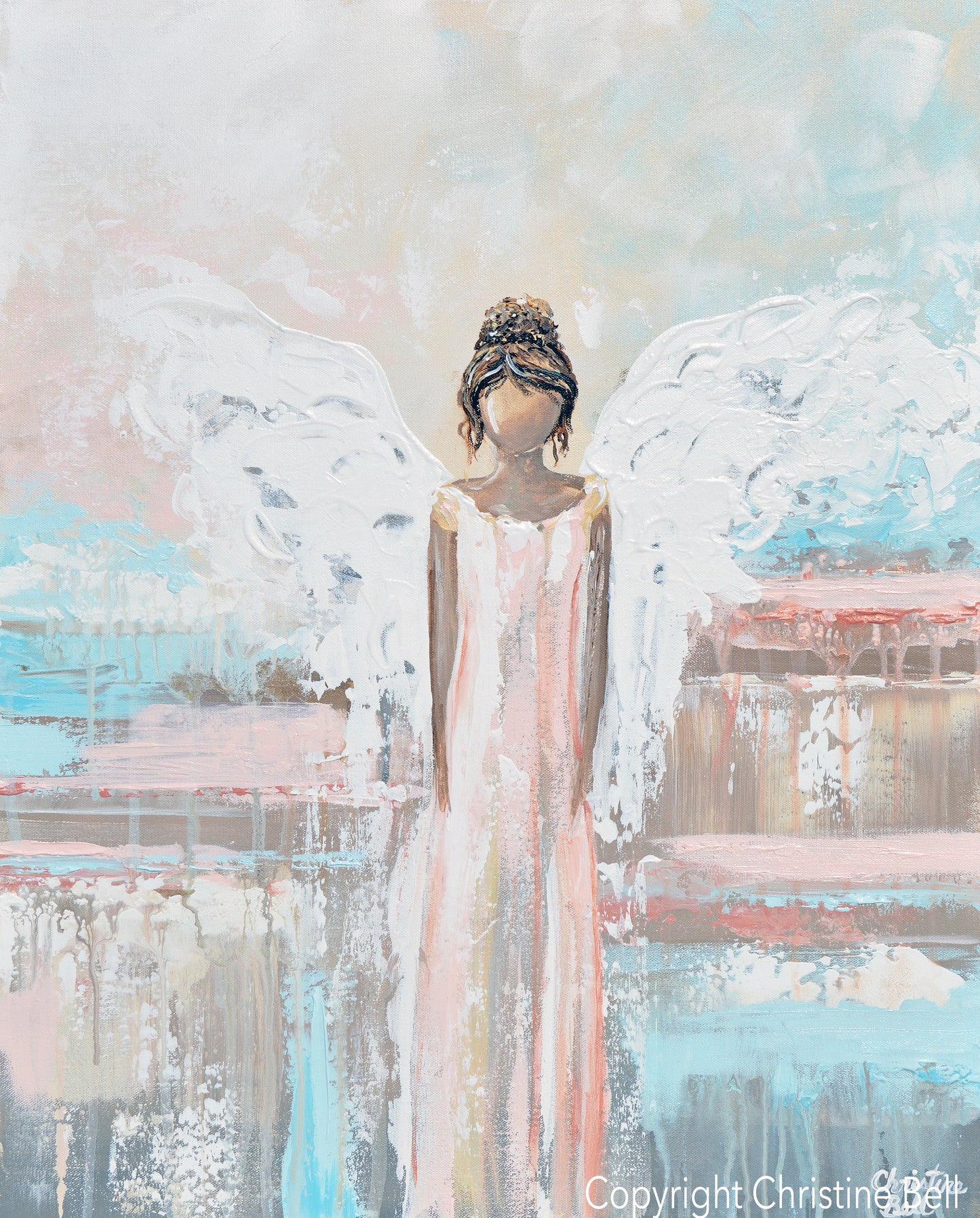"My Precious Angel" ORIGINAL Abstract Angel Painting Guardian Angel Pink White Blue 24x30"