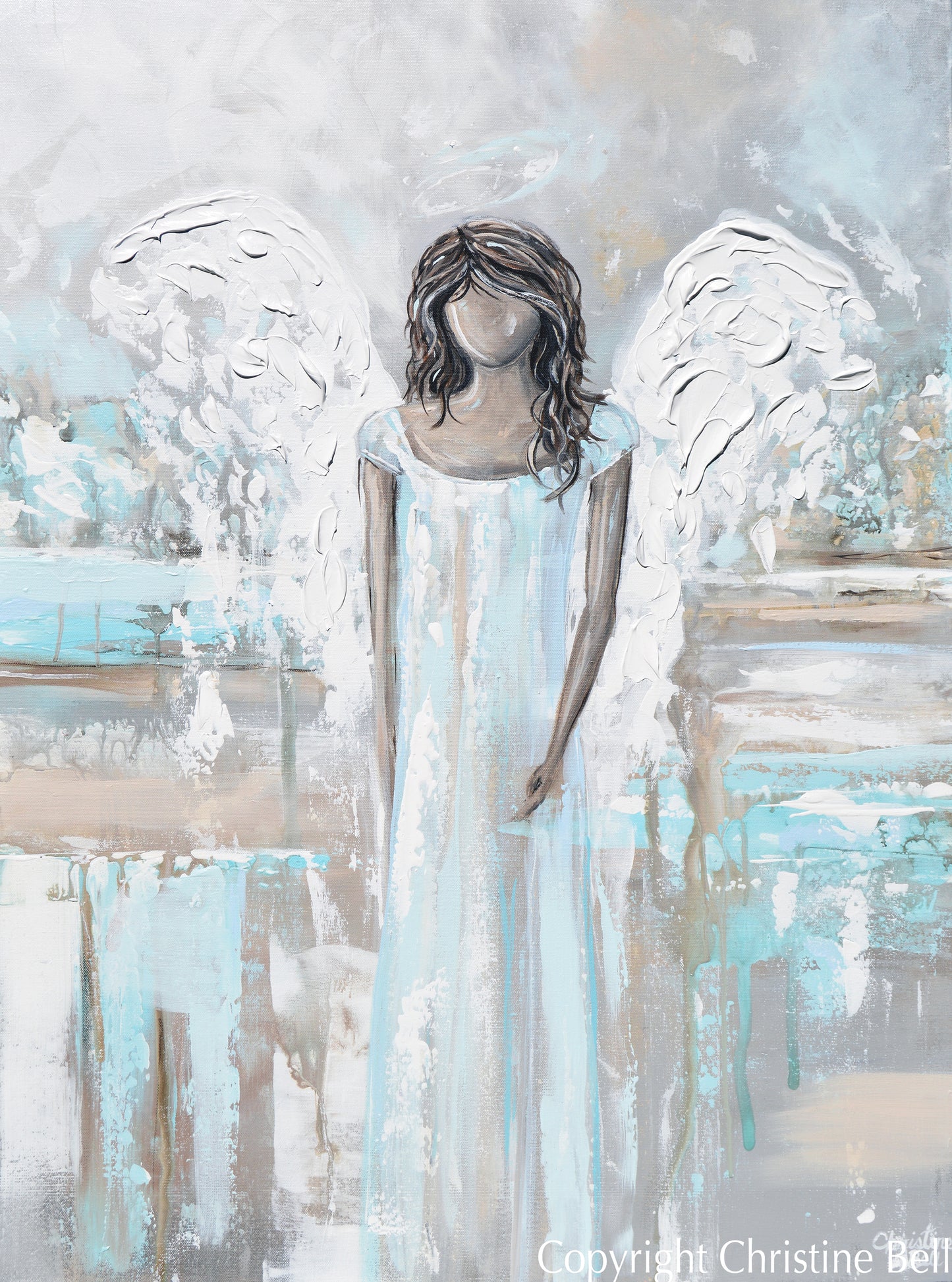 "Gracefully Guiding" ORIGINAL Abstract Angel Painting Guardian Angel Light Blue White 30x40"