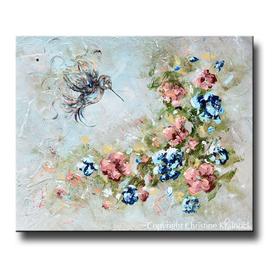 "Bringing Light & Love" GICLEE PRINT Art Abstract Floral Painting Hummingbird and Garden Flowers