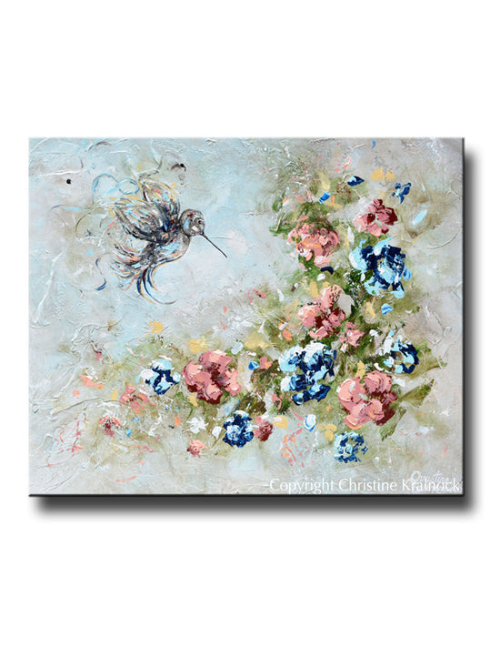 "Bringing Light & Love" GICLEE PRINT Art Abstract Floral Painting Hummingbird and Garden Flowers