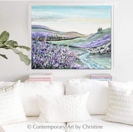 "Laced in Lavender" ORIGINAL Art Abstract Landscape Painting Textured Lavender Flowers River Horizon 30x24"