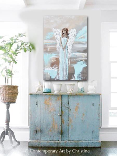 "Found Hope" GICLEE PRINT Abstract Angel Painting Elegant Guardian Angel Blue White