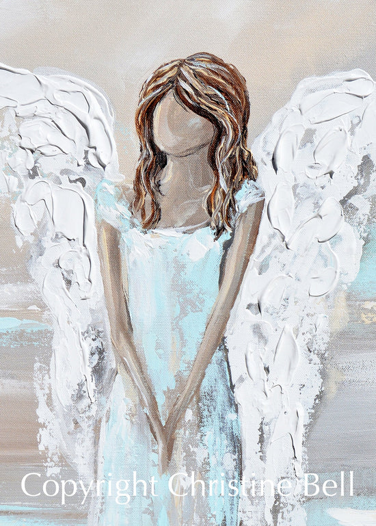 "Found Hope" GICLEE PRINT Abstract Angel Painting Elegant Guardian Angel Blue White