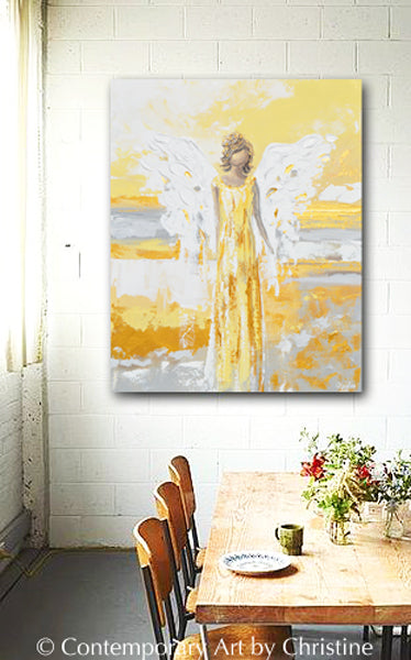 "Your Guiding Light" CANVAS PRINT Abstract Angel Painting Guardian Angel Art White Grey