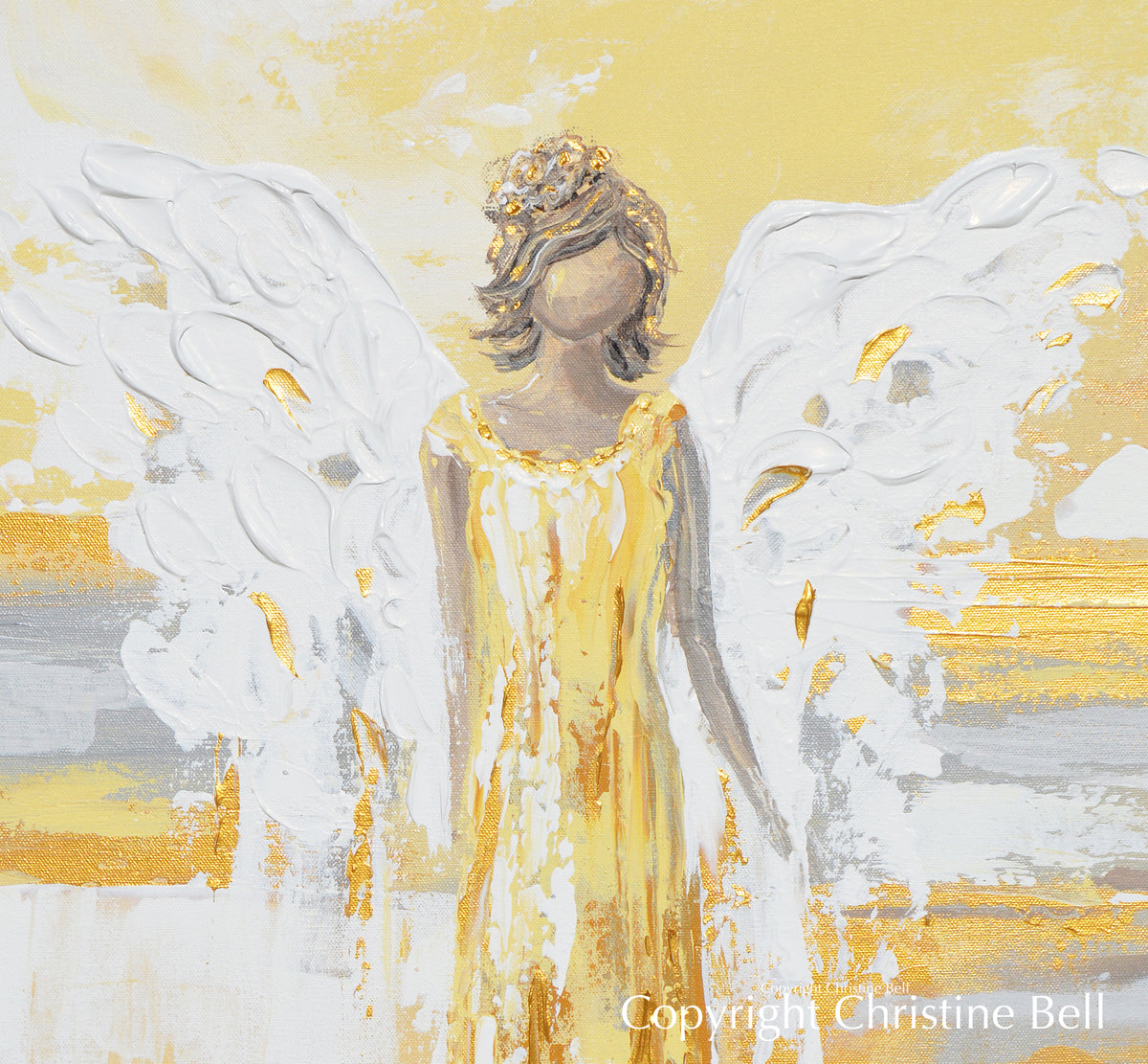 ORIGINAL Angel Painting Guardian Angel w Gold Leaf Home Decor Wall Art –  Contemporary Art by Christine