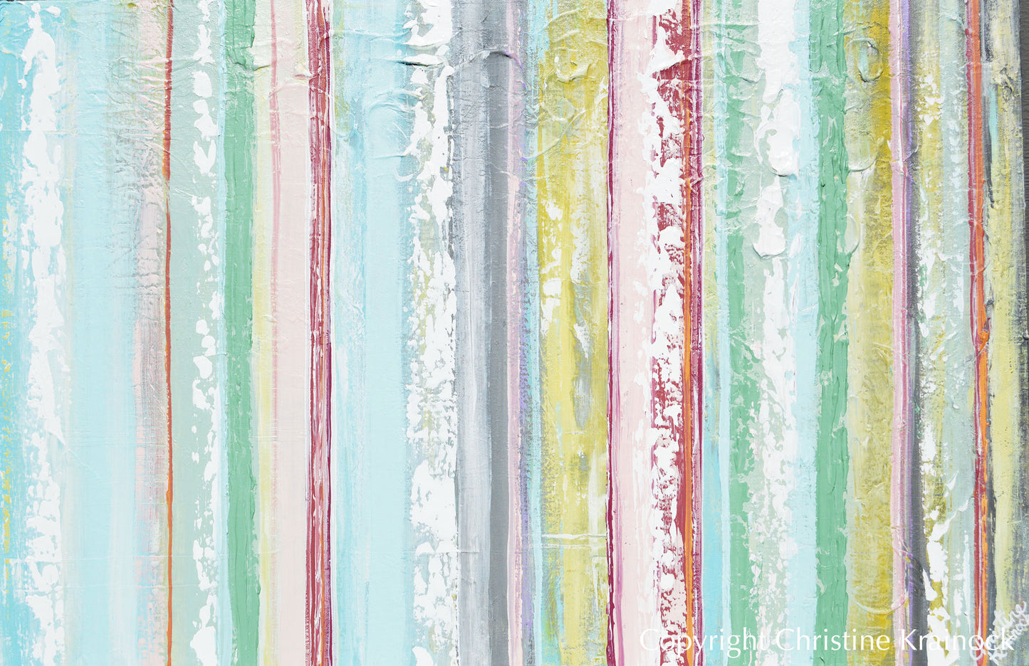 ORIGINAL Art Abstract Painting Yellow Turquoise Blue Pink Stripes Textured Modern Wall Decor 36x24"
