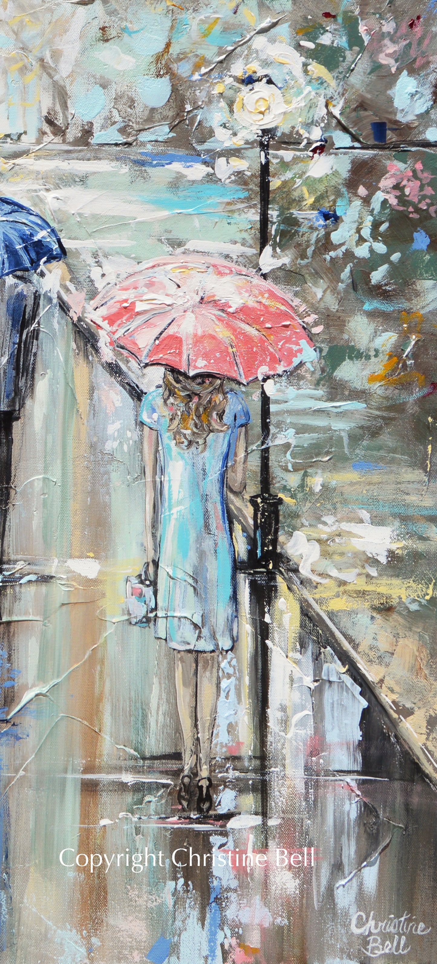 "Central Park" Giclee Canvas Print, Impressionist Landscape, People w/ Umbrellas Rain Park