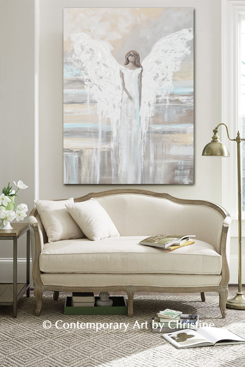 SPECIAL RELEASE GICLEE PRINT Abstract Angel Painting ANGEL OF LOVE Spiritual Grey Blue Cream Decor