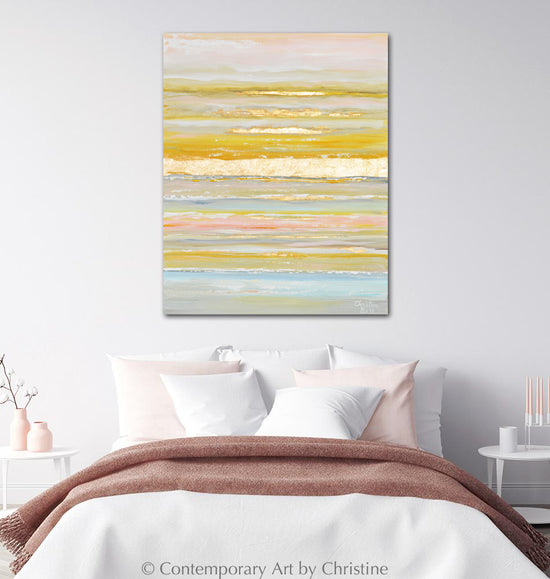 "Daydreams" GICLEE PRINT Art Coastal Abstract Painting Gold Leaf Pastel Light Blue Pink