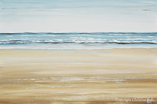 "Drawn to the Sea" ORIGINAL Art Coastal Abstract Painting Textured Seascape Beach Sand Aqua Blue White 36x24"