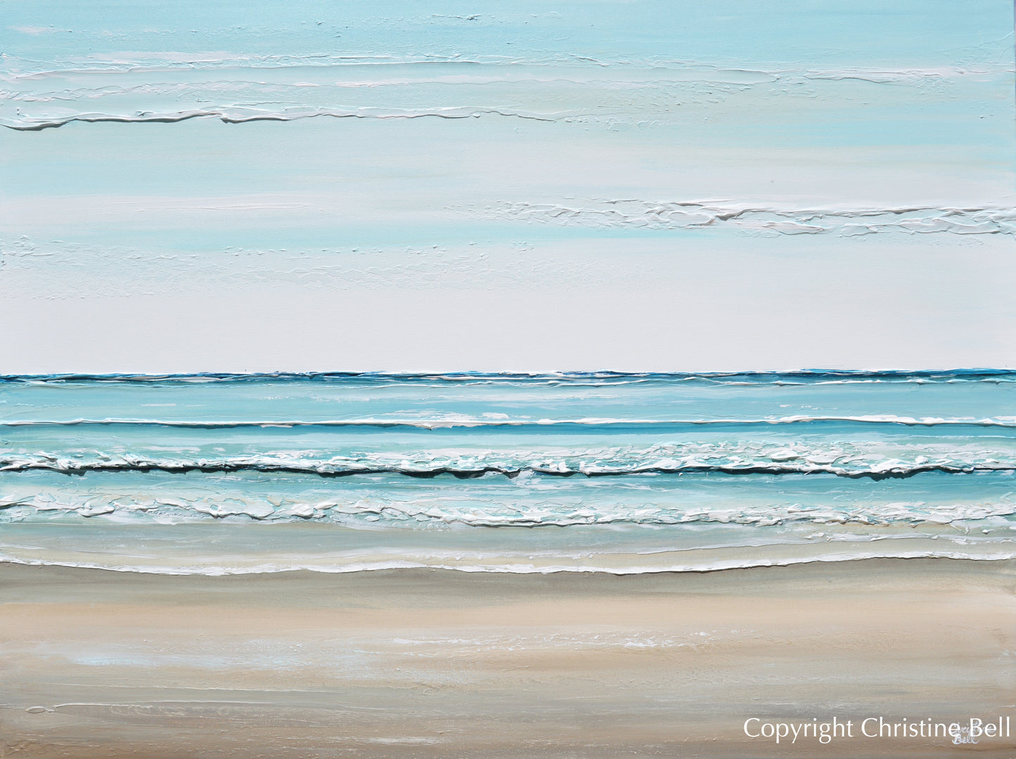 "California Dreamin'" ORIGINAL Art Coastal Abstract Painting Textured Seascape Beach Aqua Blue White XL 48x36"