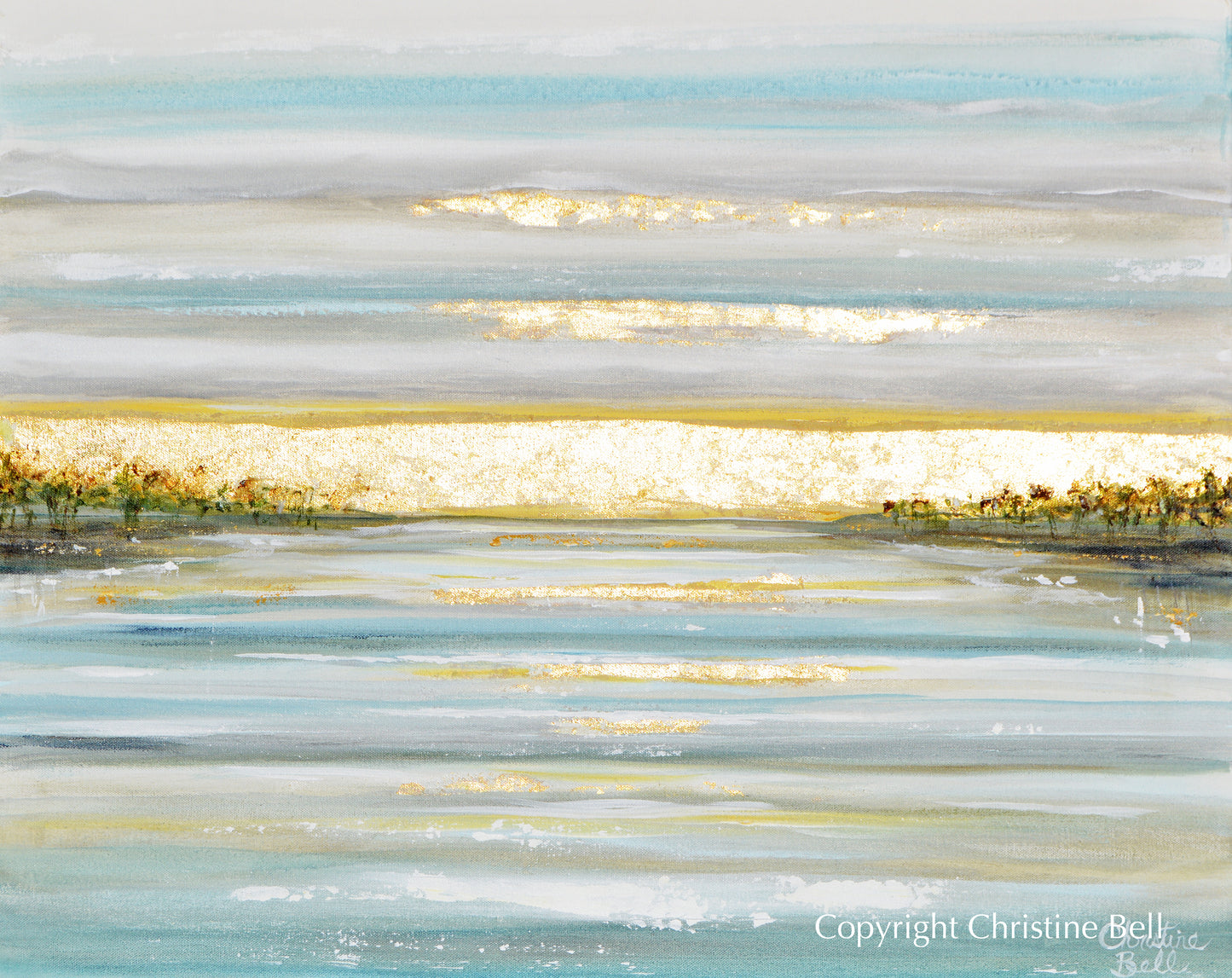 "Morning's First Light" ORIGINAL Art Coastal Abstract Painting Seascape Sunrise Ocean Lake Gold Leaf 30x24"