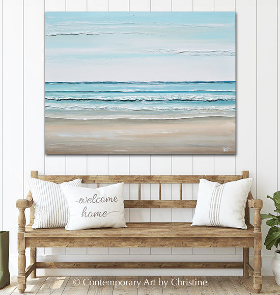 "California Dreamin'" ORIGINAL Art Coastal Abstract Painting Textured Seascape Beach Aqua Blue White XL 48x36"