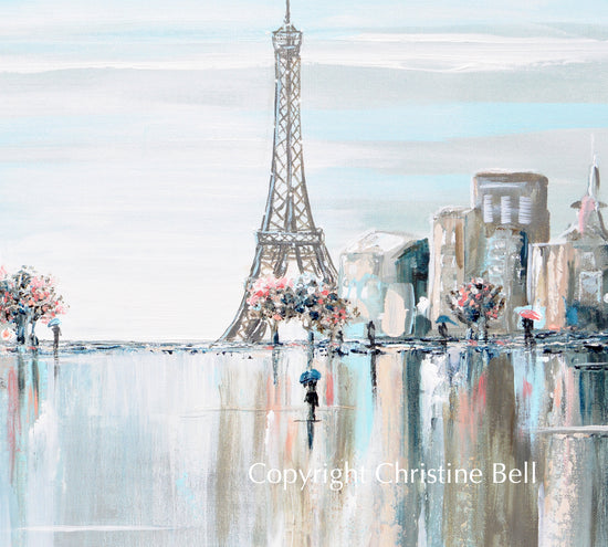 "Bonjour Paris" ORIGINAL Art Paris Painting Eiffel Tower France Romantic Umbrella Modern Cityscape 30x24"