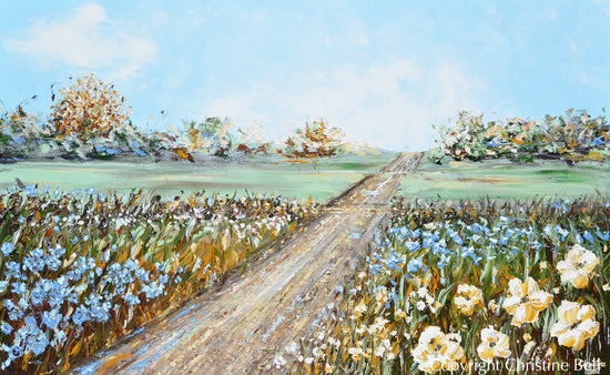 "Journey Down Life's Beautiful Path" ORIGINAL Art Abstract Landscape Painting Flowers Textured 48x30"