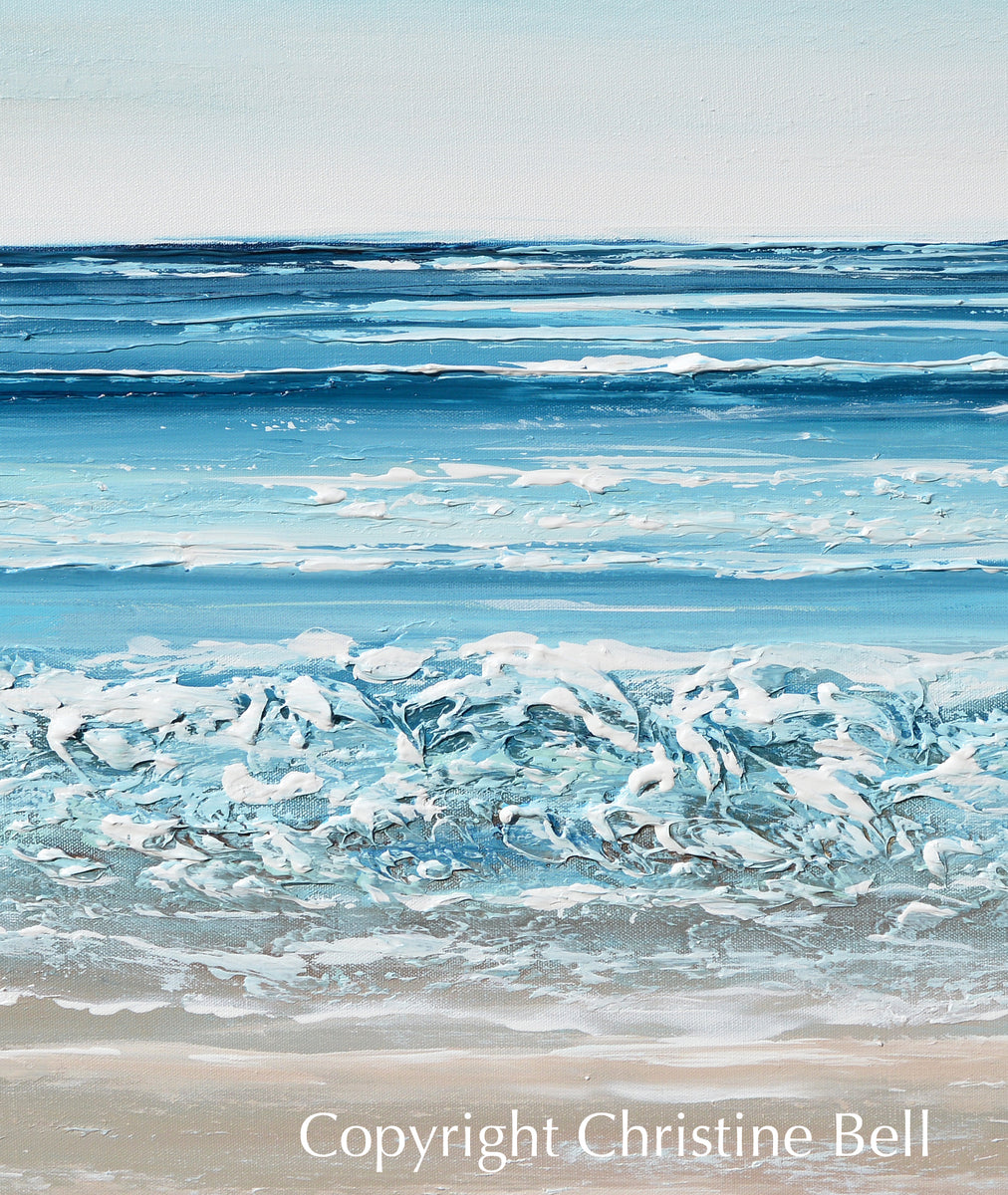 ORIGINAL Abstract Beach Painting Textured Ocean Coastal Blue Art Decor