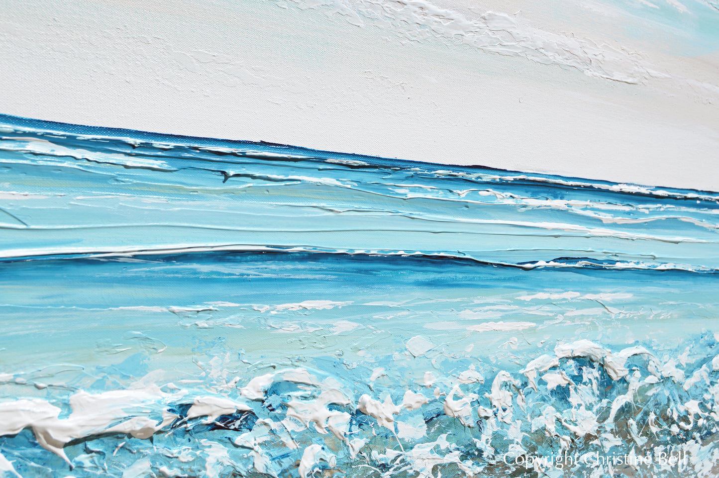 "Seaside Serenity" ORIGINAL Art Coastal Abstract Painting Textured Ocean Waves Blue Beach 48x30"