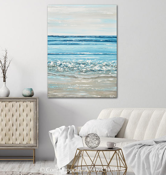 "Crystal Waters" ORIGINAL Art Coastal Abstract Painting Textured Ocean Waves Beach Light Blue 30x40"