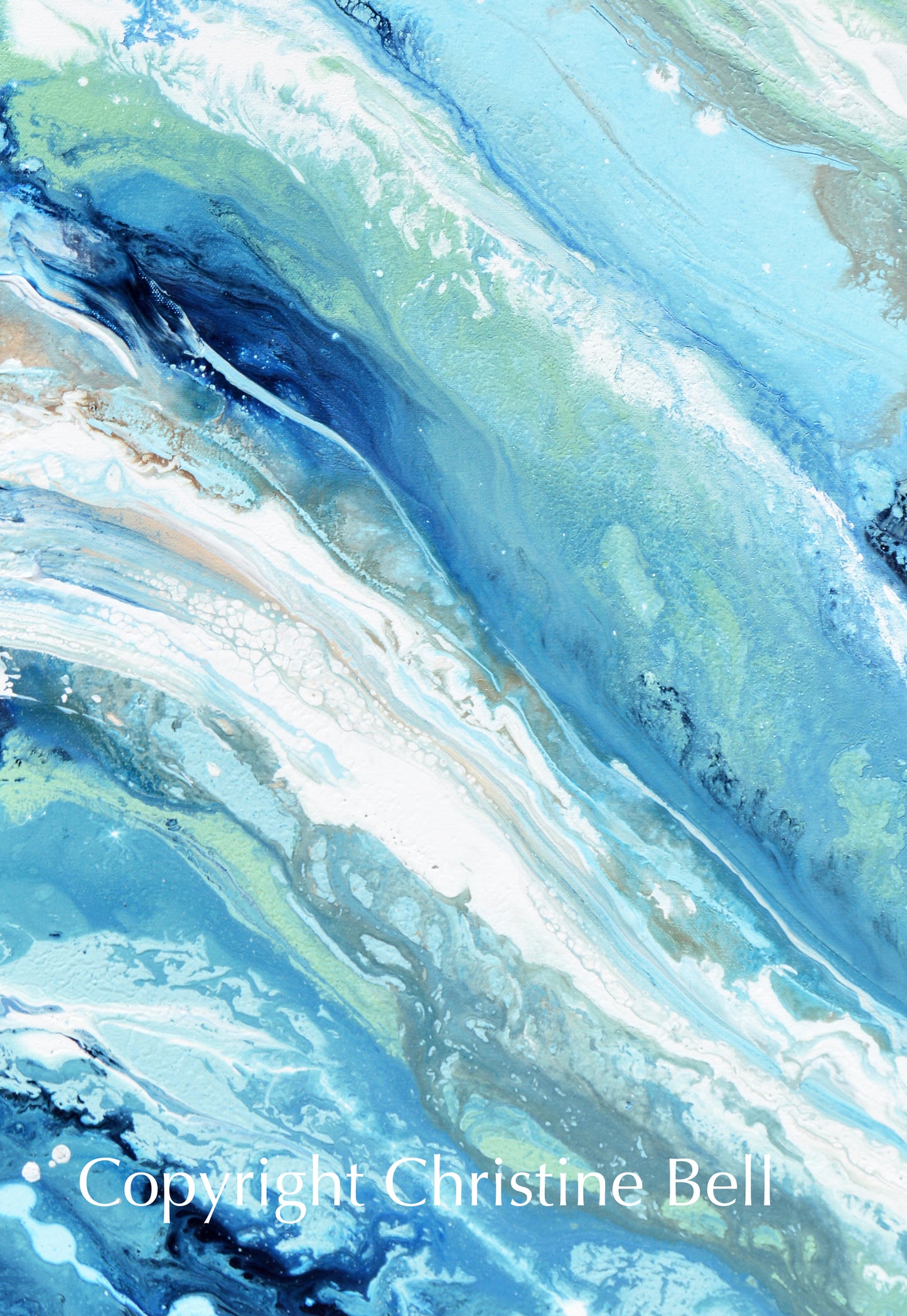 "Pacific Blue" GICLEE PRINT Art Blue White Turquoise Coastal Abstract Painting Marbled Wall Art