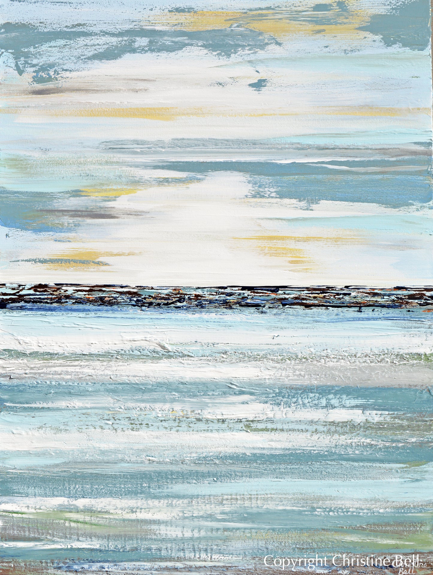"Contentment" ORIGINAL Art Coastal Abstract Painting Textured Light Blue Teal White 30x40"