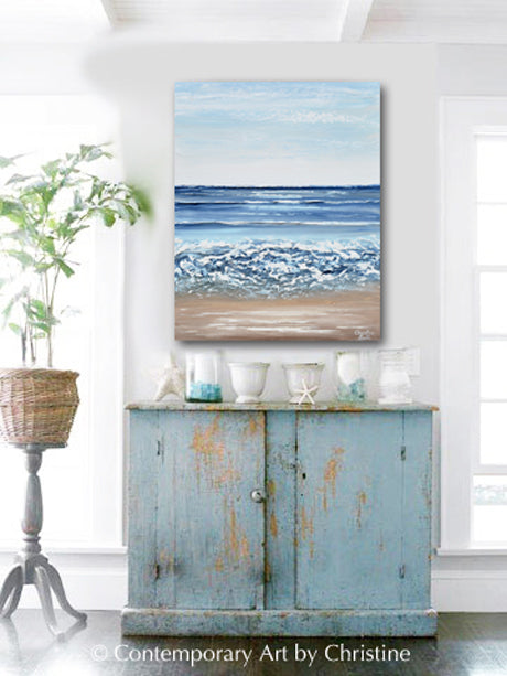 "The Solace of the Sea" ORIGINAL Art Coastal Abstract Painting Textured Ocean Waves Blue Beach 24x30"