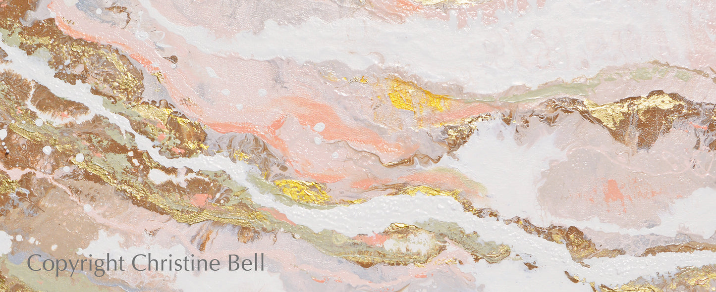"That Rosy Glow" GICLEE PRINT Art Pink White Gold Beige Coastal Abstract Painting Marbled Coastal Wall Art