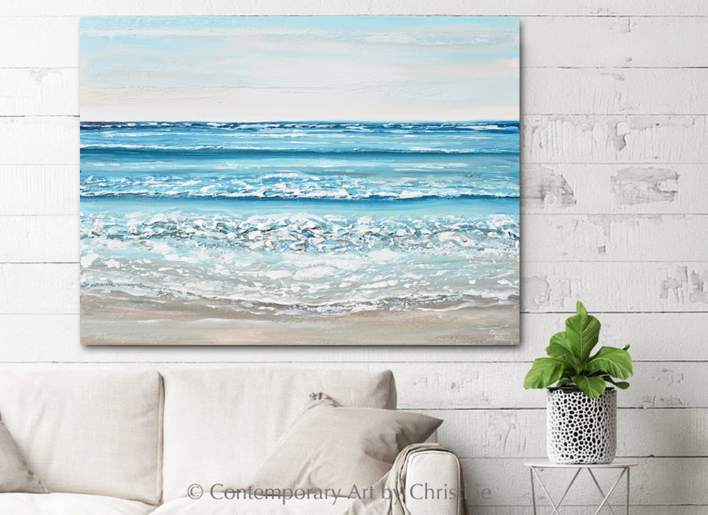 "Sand, Sea and Serenity" ORIGINAL Art Coastal Abstract Painting Textured Ocean Waves Beach Turquoise Blue Beige 40x30"