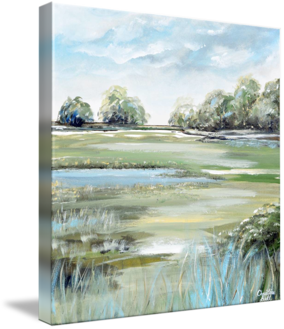 "Wanderlust" Giclee Print Art Abstract Landscape Painting Trees Expressionistic Light Blue Green Meadow Field Lake Palette Knife