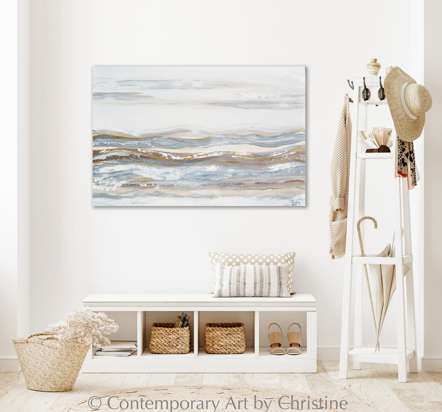 "Salt of the Earth" ORIGINAL Art Abstract Painting Neutral White Beige Gold Silver Marbled Coastal Landscape 36x24"