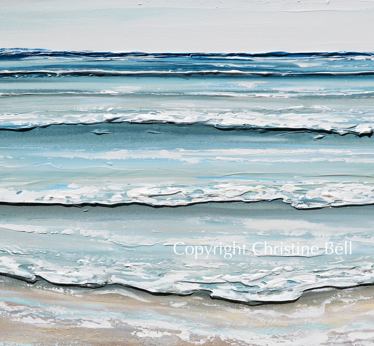 ORIGINAL Abstract Ocean Painting Coastal Blue White Beach Home Decor ...